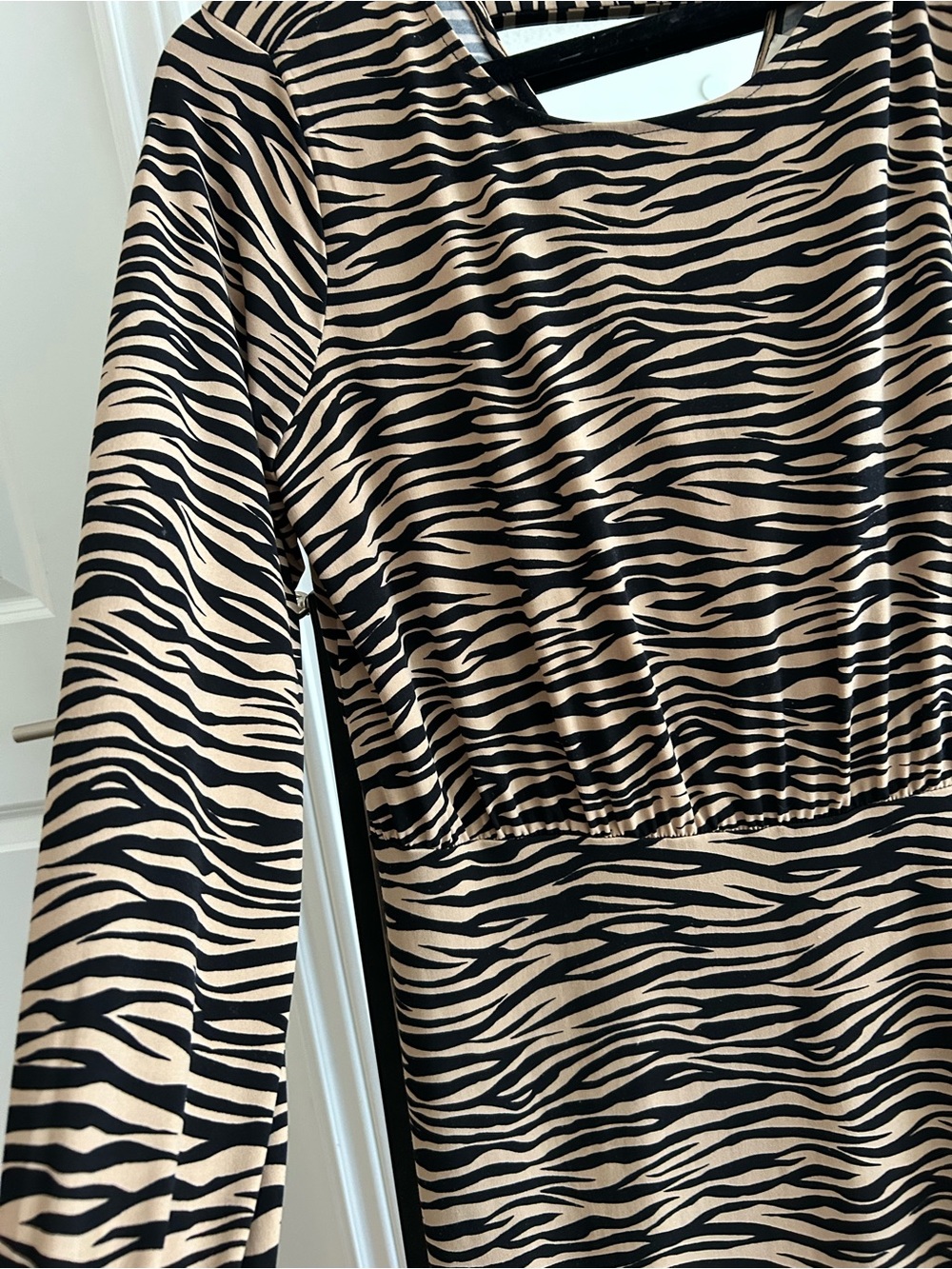 LOFT Zebra-Print Long Sleeve Dress in Beige and Black -Size XL
